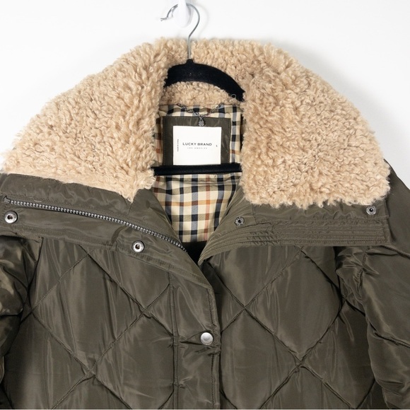 NWT Lucky Brand Quilted Faux Shearling Puffer Coat Jacket - Picture 7 of 14